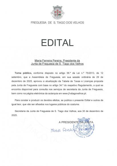 Exposi&ccedil;&atilde;o da Tabela de Taxas e Licen&ccedil;as para 2026