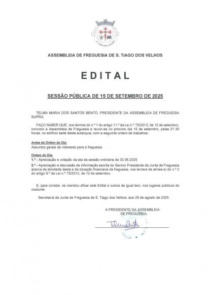 Sessão ordinária da Assembleia de Freguesia