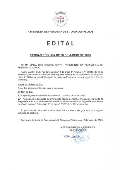Sessão ordinária da Assembleia de Freguesia Sessão ordinária da Assembleia de Freguesia