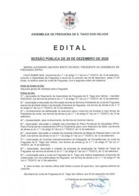 Sessão Ordinária da Assembleia de Freguesia - 29/12/2025